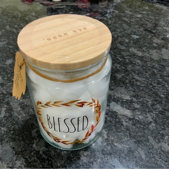 Rae Dunn "Blessed" Glass Container w/60 Cotton Balls NEW - Picture 1 of 5